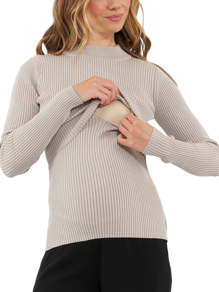 Ripe Lift Up Nursing Knit Top - view 2, Stone
