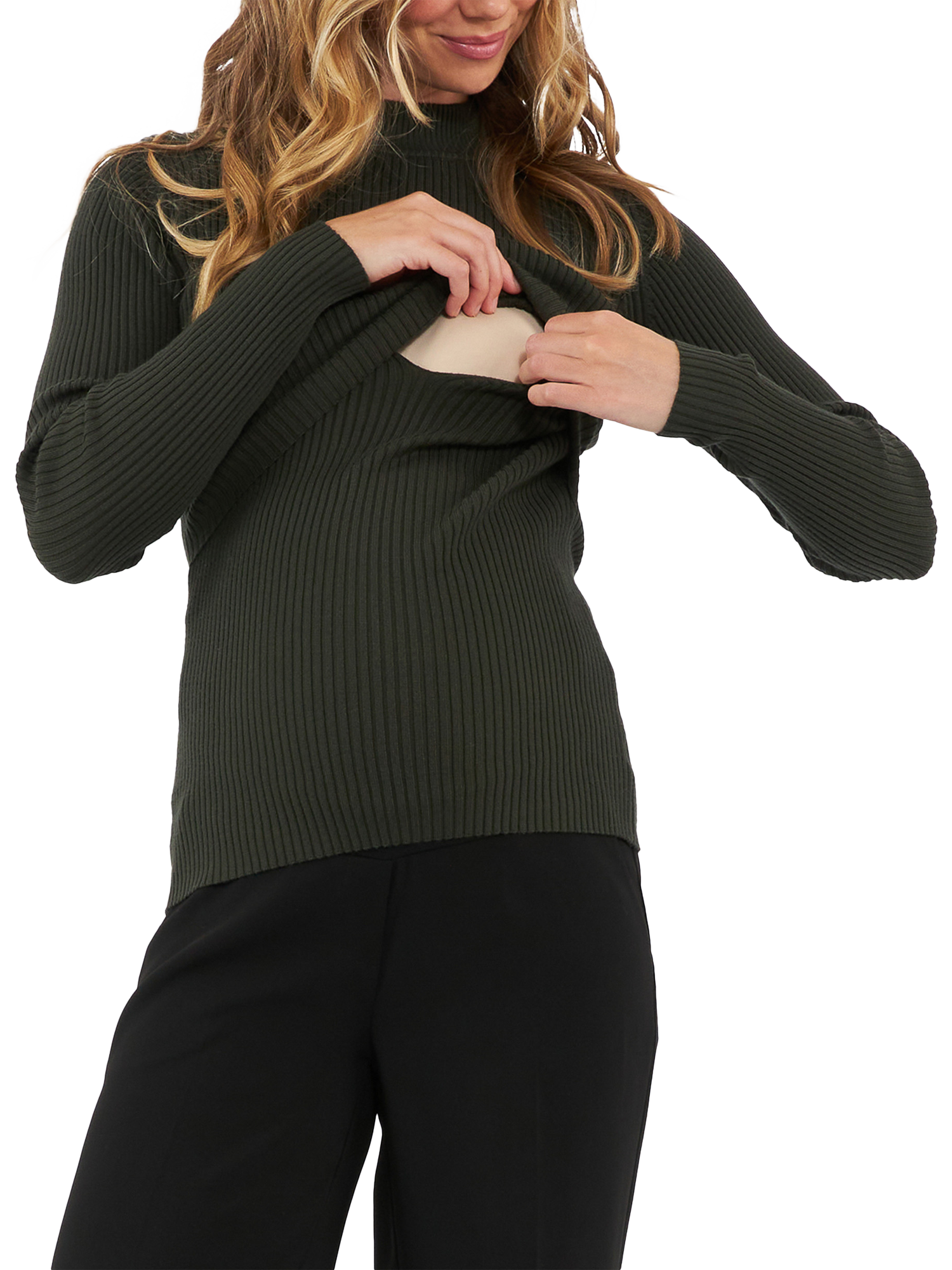Product image 2 of 5, which shows Ripe Lift Up Nursing Knit Top, Ivy, XS