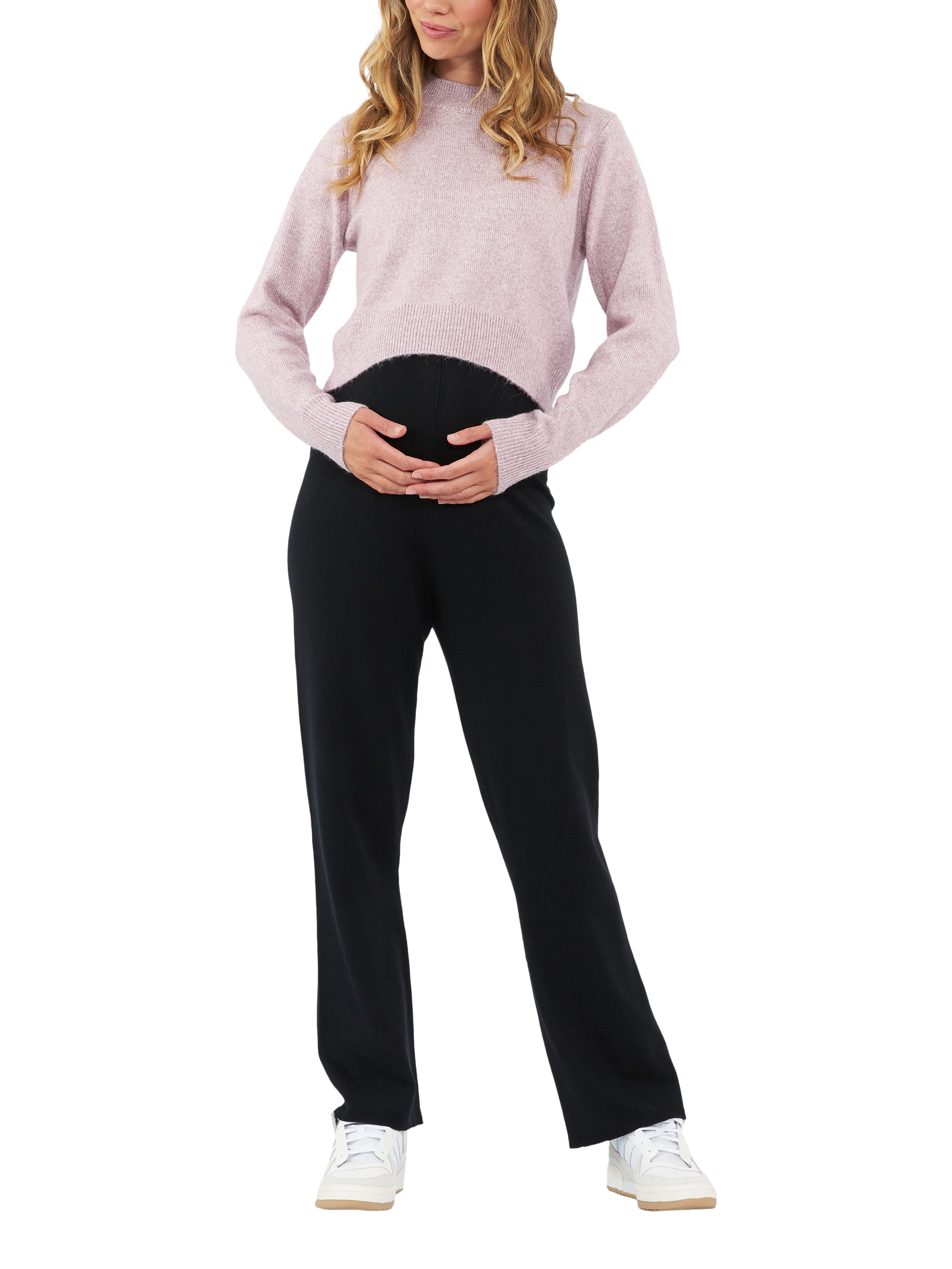 Product image 3 of 5, which shows Ripe Tia Crop Knit Maternity Jumper, Pink Marle, XS