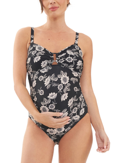 Ripe Trina Floral Maternity Swimsuit, Black/Natural, Black/Natural