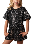 Angel & Rocket Kids' Nova Sequin Playsuit, Black/Silver