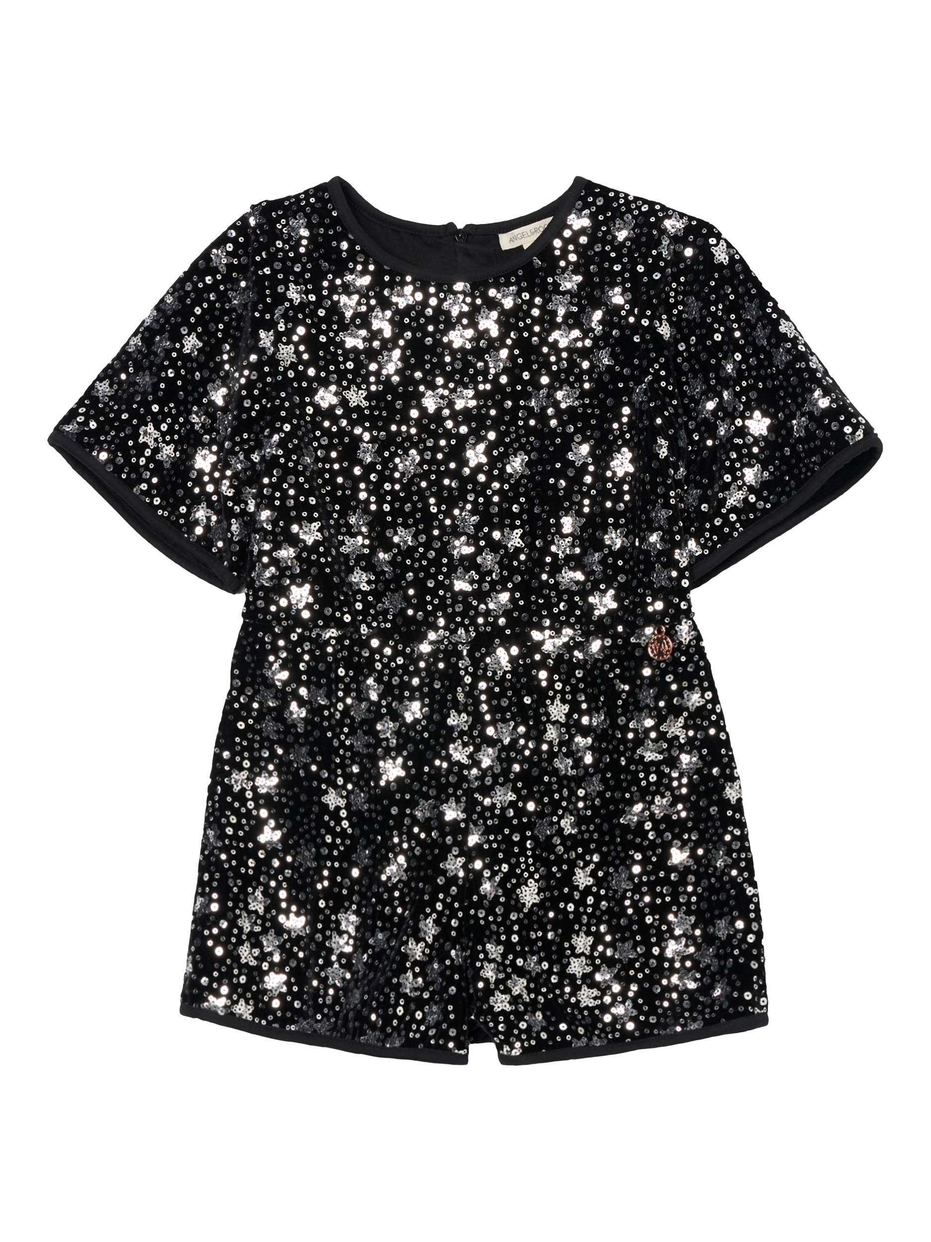 Product image 5 of 7, which shows Angel & Rocket Kids' Nova Sequin Playsuit, Black/Silver, 11 years