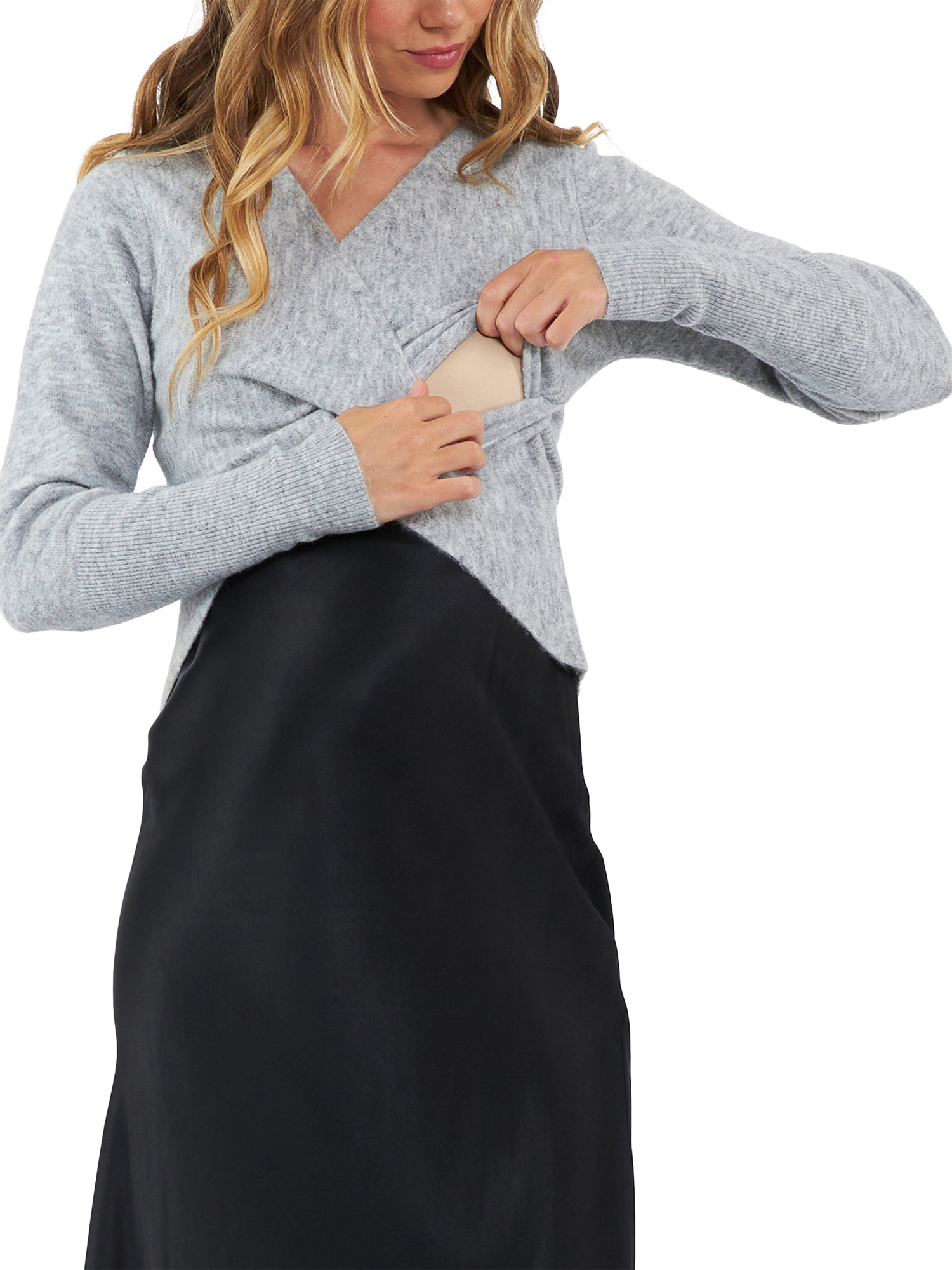 Product image 2 of 3, which shows Ripe Willa Knit Maternity & Nursing Knit, Snow Marle, XS