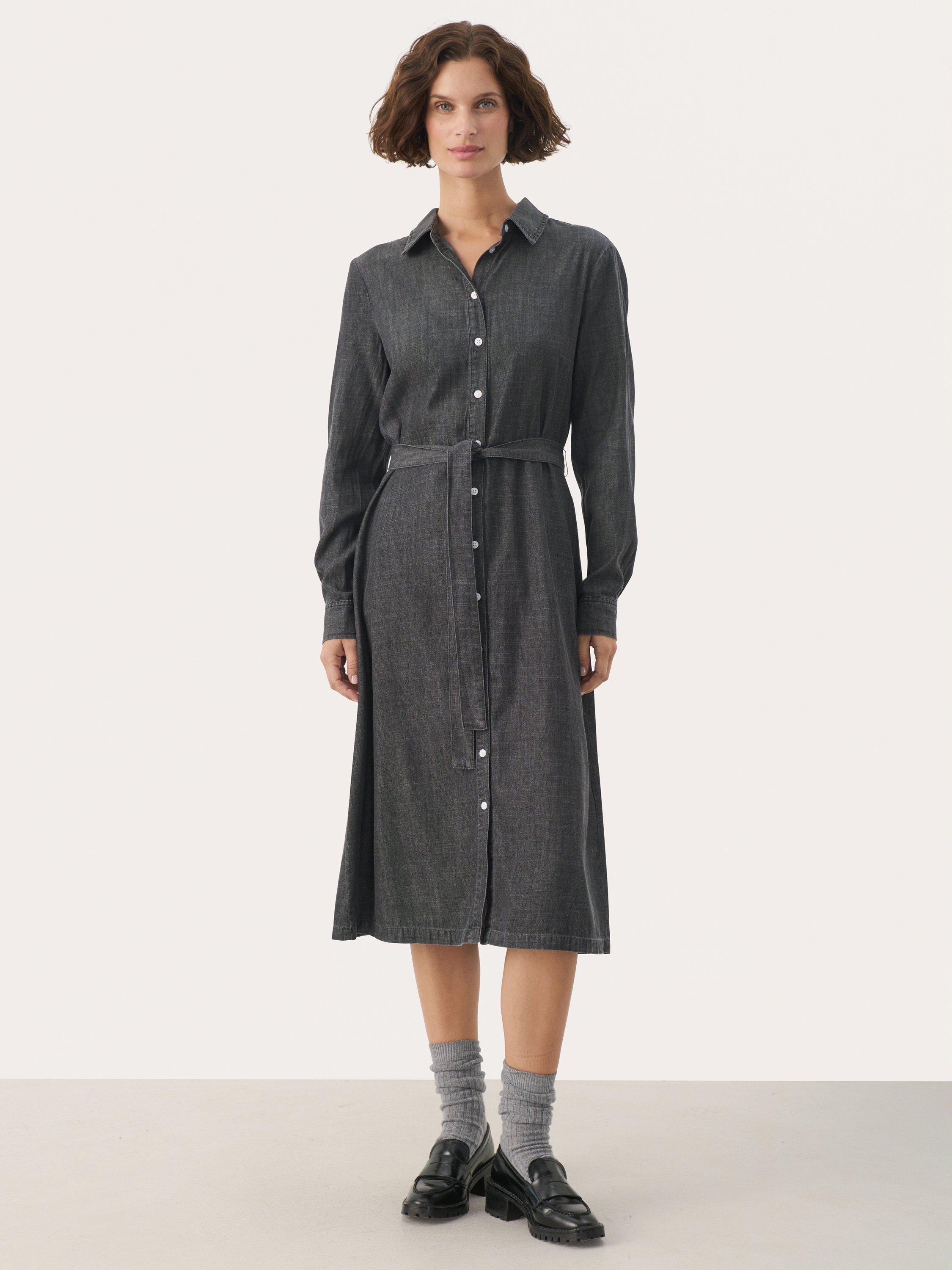 Product image 1 of 6, which shows Part Two Cirke Denim Shirt Dress, Washed Black, 12