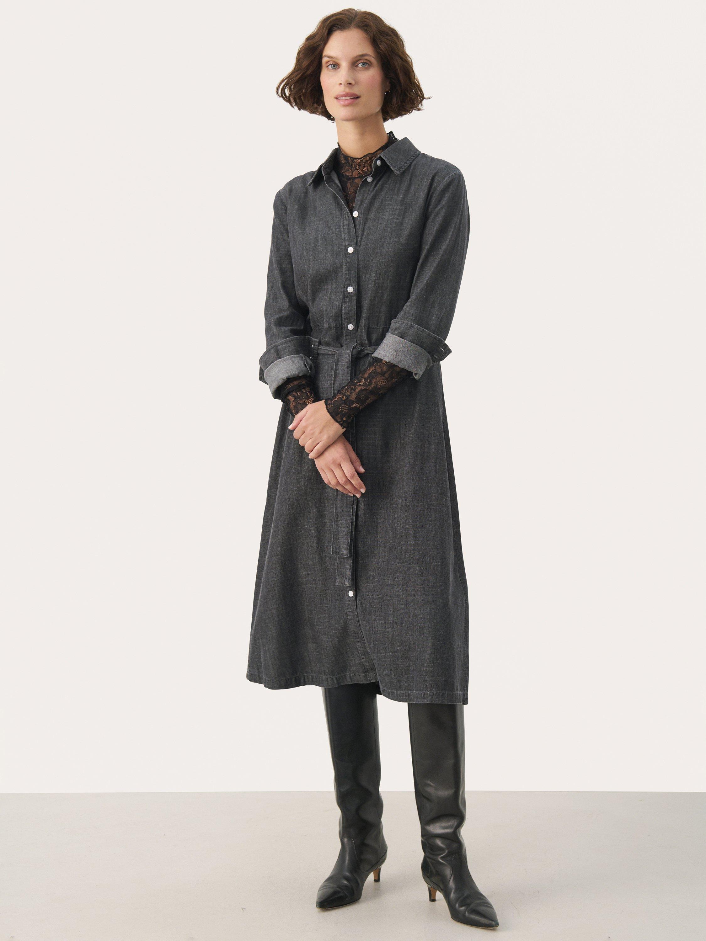 Product image 4 of 6, which shows Part Two Cirke Denim Shirt Dress, Washed Black, 12