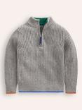 Mini Boden Kids' Heritage Half-Zip Knitted Jumper, Grey Marl