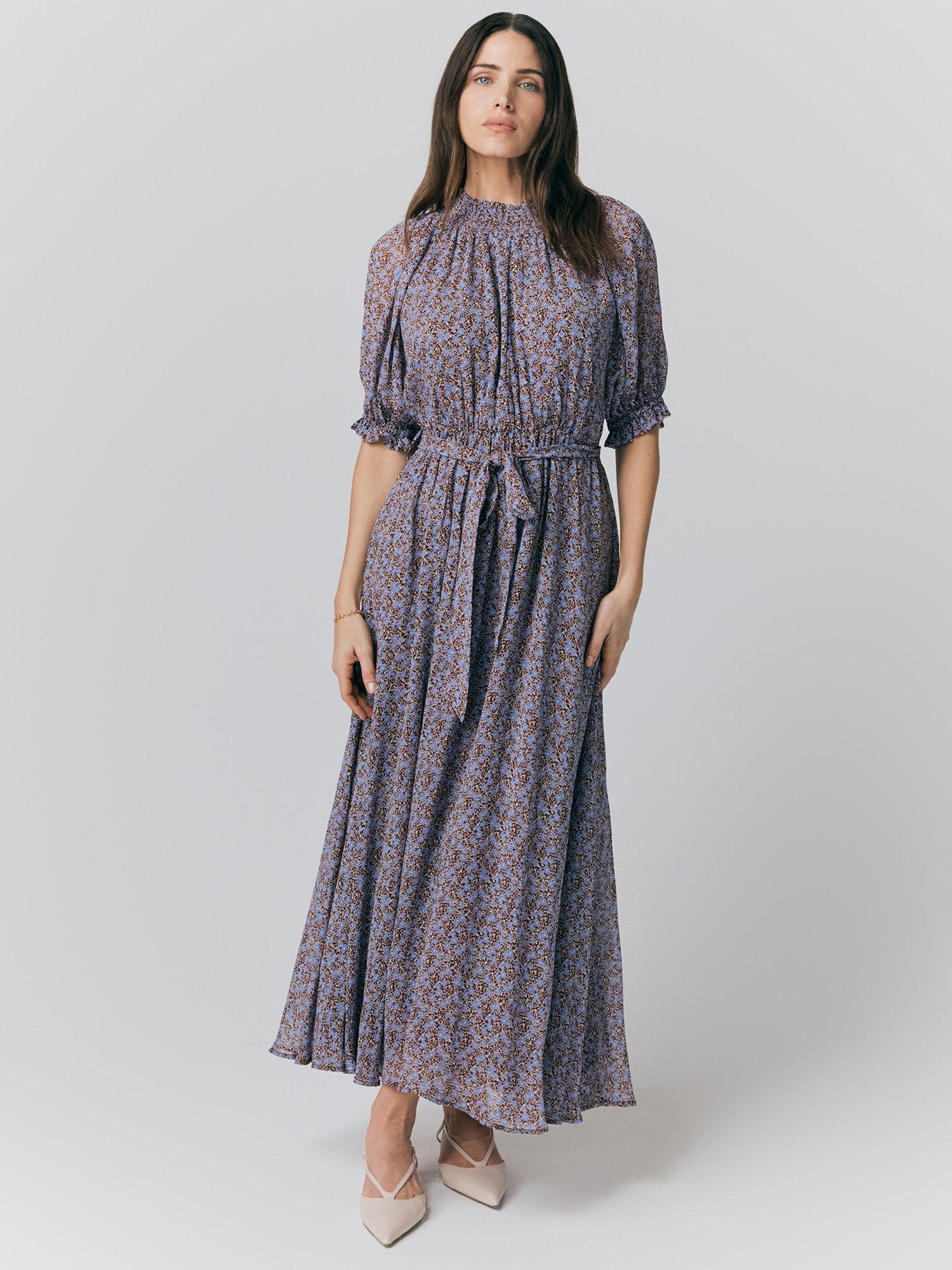 Product image 1 of 4, which shows Ghost Effie Floral Tie Waist Georgette Dress, Multi, XS