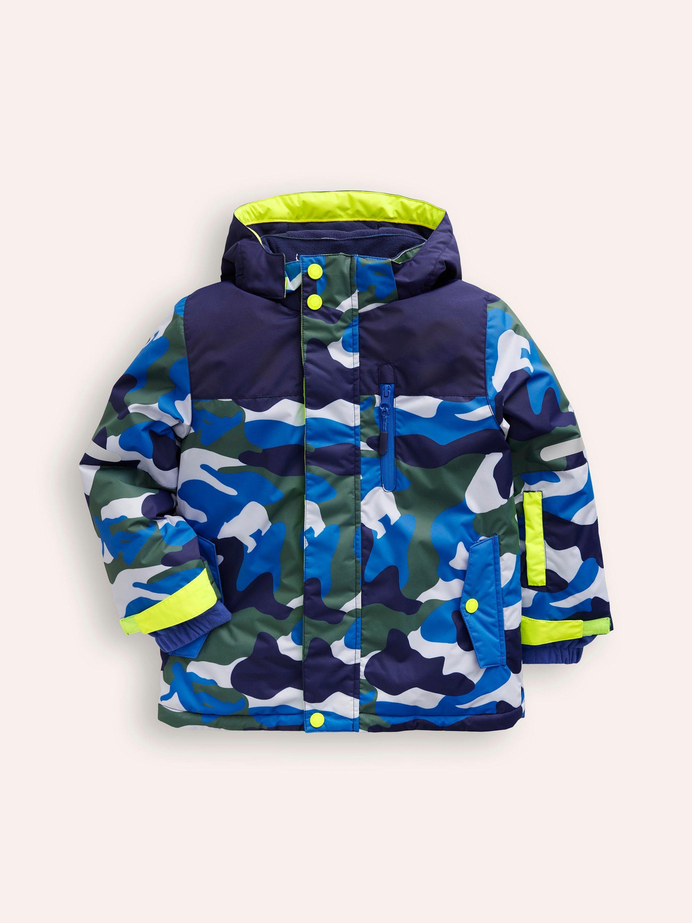 Mini Boden Kids All Weather Waterproof Jacket Greek Blue Camo