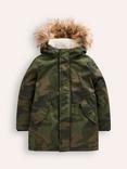 Mini Boden Kids' Authentic Waterproof Parka Jacket, Tonal Green Camo