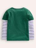 Mini Boden Kids' Applique Mock Sleeve Festive T-Shirt, Jewel Green