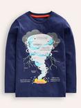 Mini Boden Kids' Glow In The Dark Tornado Cotton Top, College Navy Tornado