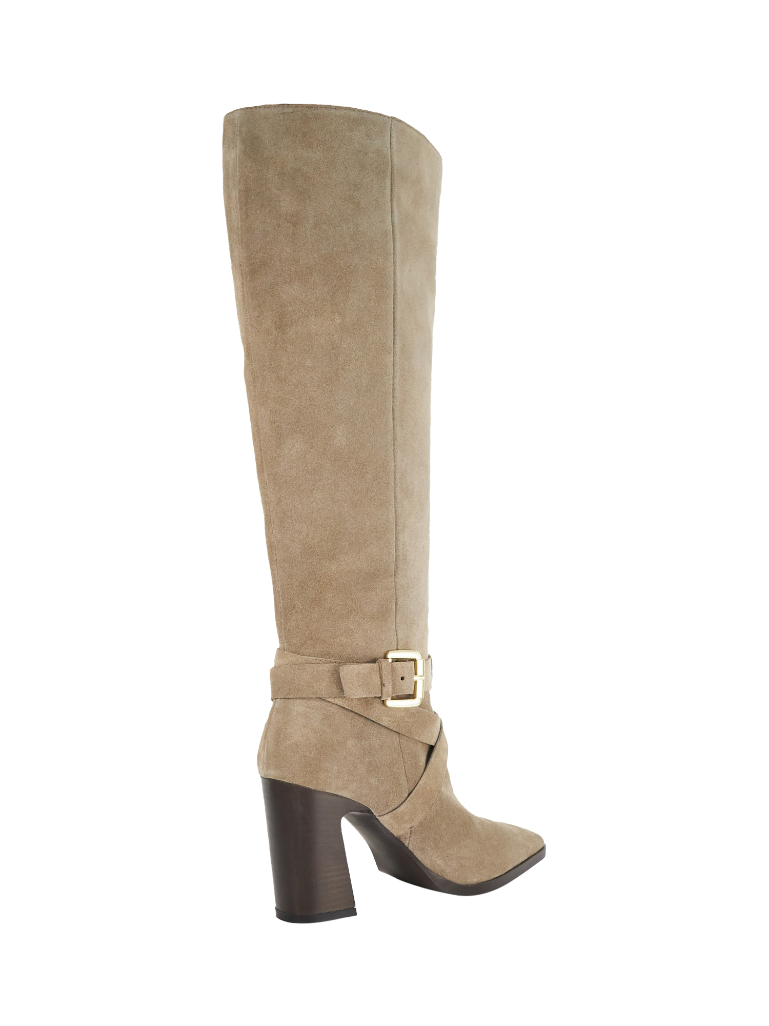 Dune Solanna Suede Block Heel Knee High Boots Taupe