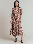 Ghost Madi Floral Midi Dress, Burgundy/White