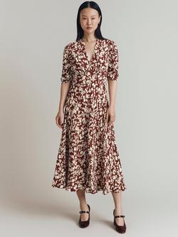 Ghost Madi Floral Midi Dress, Burgundy/White, Burgundy/White