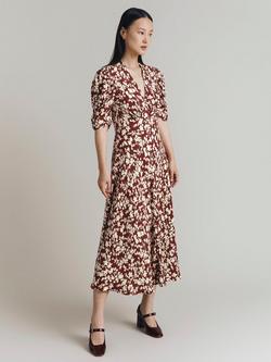 Ghost Madi Floral Midi Dress, Burgundy/White - view 2, Burgundy/White