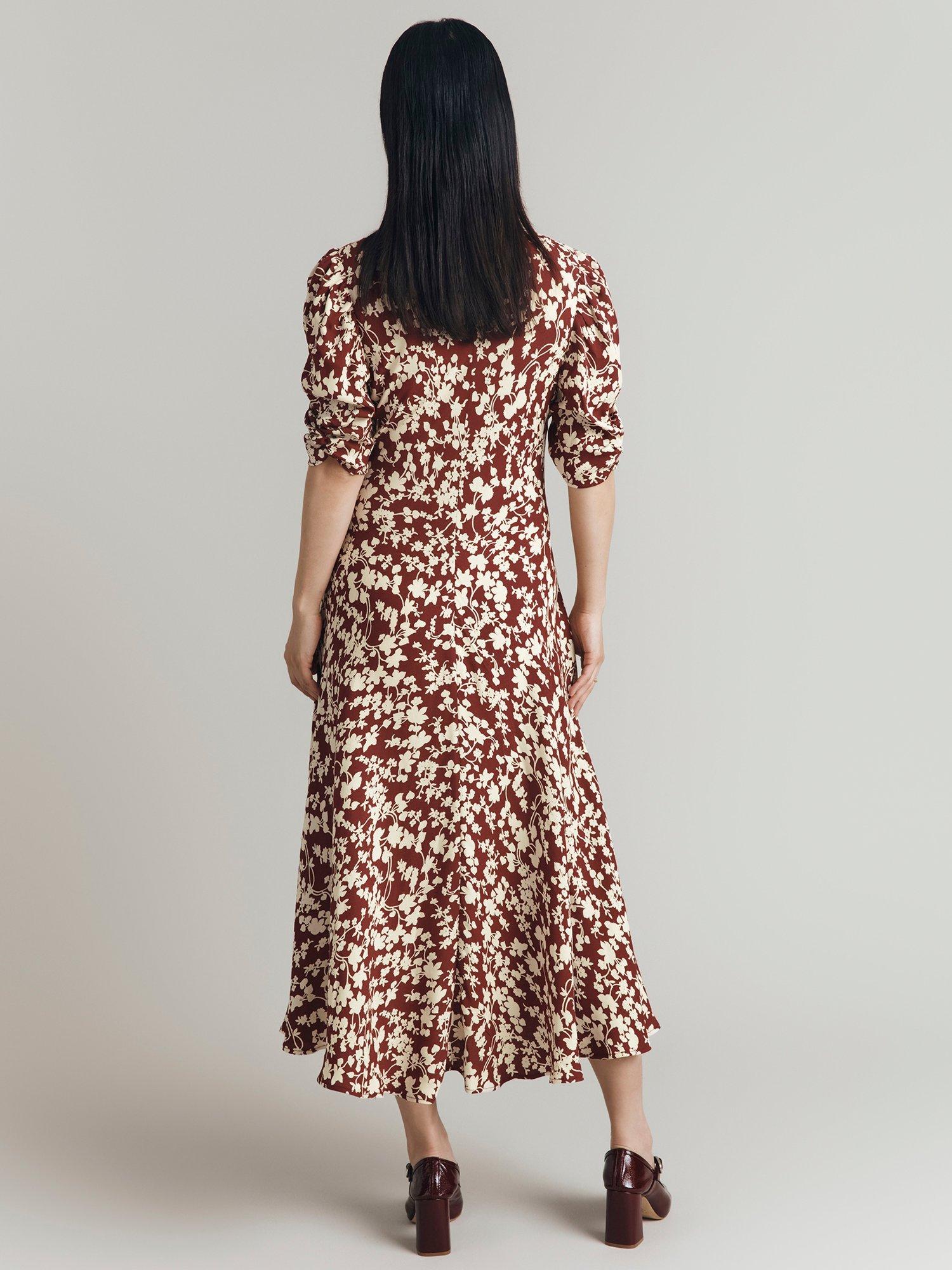 Product image 4 of 4, which shows Ghost Madi Floral Midi Dress, Burgundy/White, XS