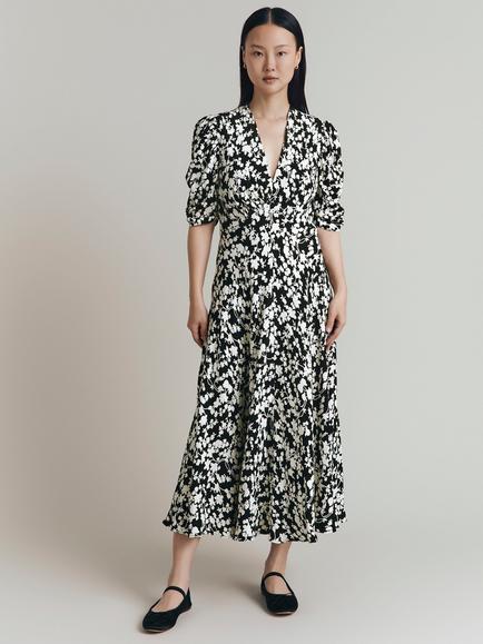 Ghost Madi Floral Midi Dress, Black/Multi, Black/Multi