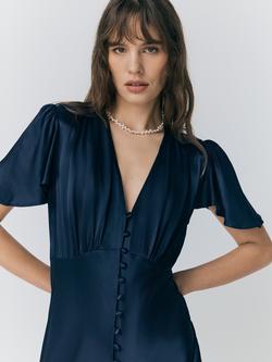 Ghost Grace Bias Cut Satin Midi Dress - view 2, Navy