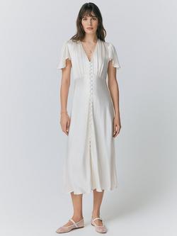 Ghost Grace Bias Cut Satin Midi Dress, Ivory