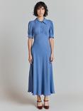 Ghost Wilma Puff Sleeve Dress, Blue/White