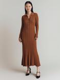 Ghost Ribbed Midi Shirt Dress, Rust