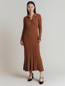 Ghost Ribbed Midi Shirt Dress, Rust, Rust