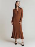 Ghost Ribbed Midi Shirt Dress, Rust