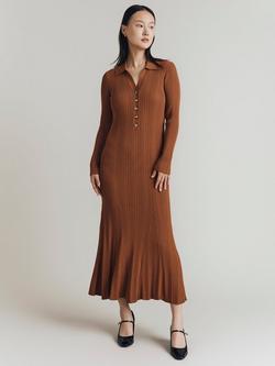 Ghost Ribbed Midi Shirt Dress, Rust - view 2, Rust