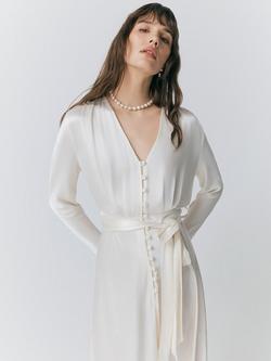 Ghost Meryl Satin Tie Waist Dress, Ivory - view 2, Ivory