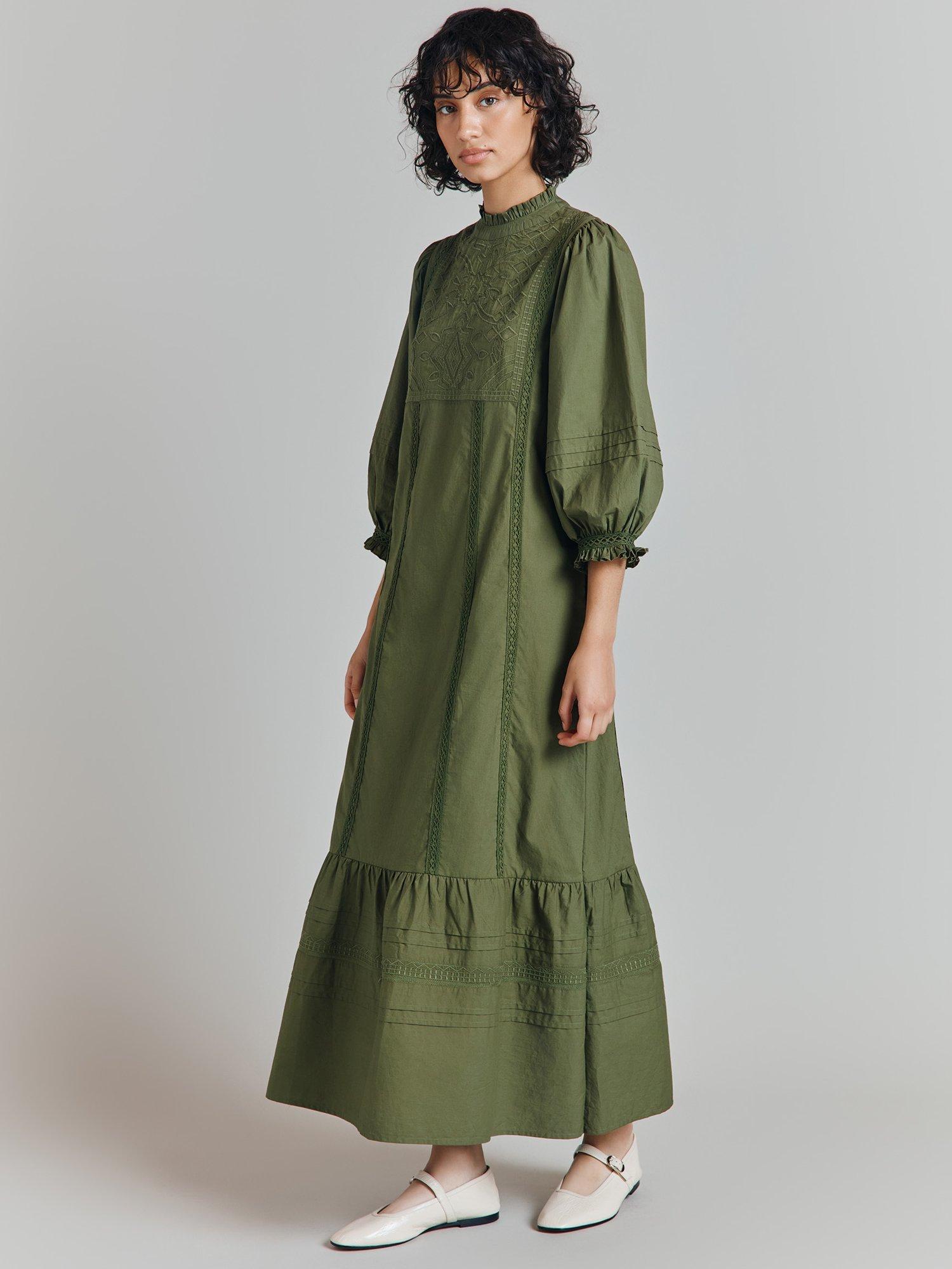 Product image 2 of 5, which shows Ghost Frances Cotton Poplin Dress, Green, XS