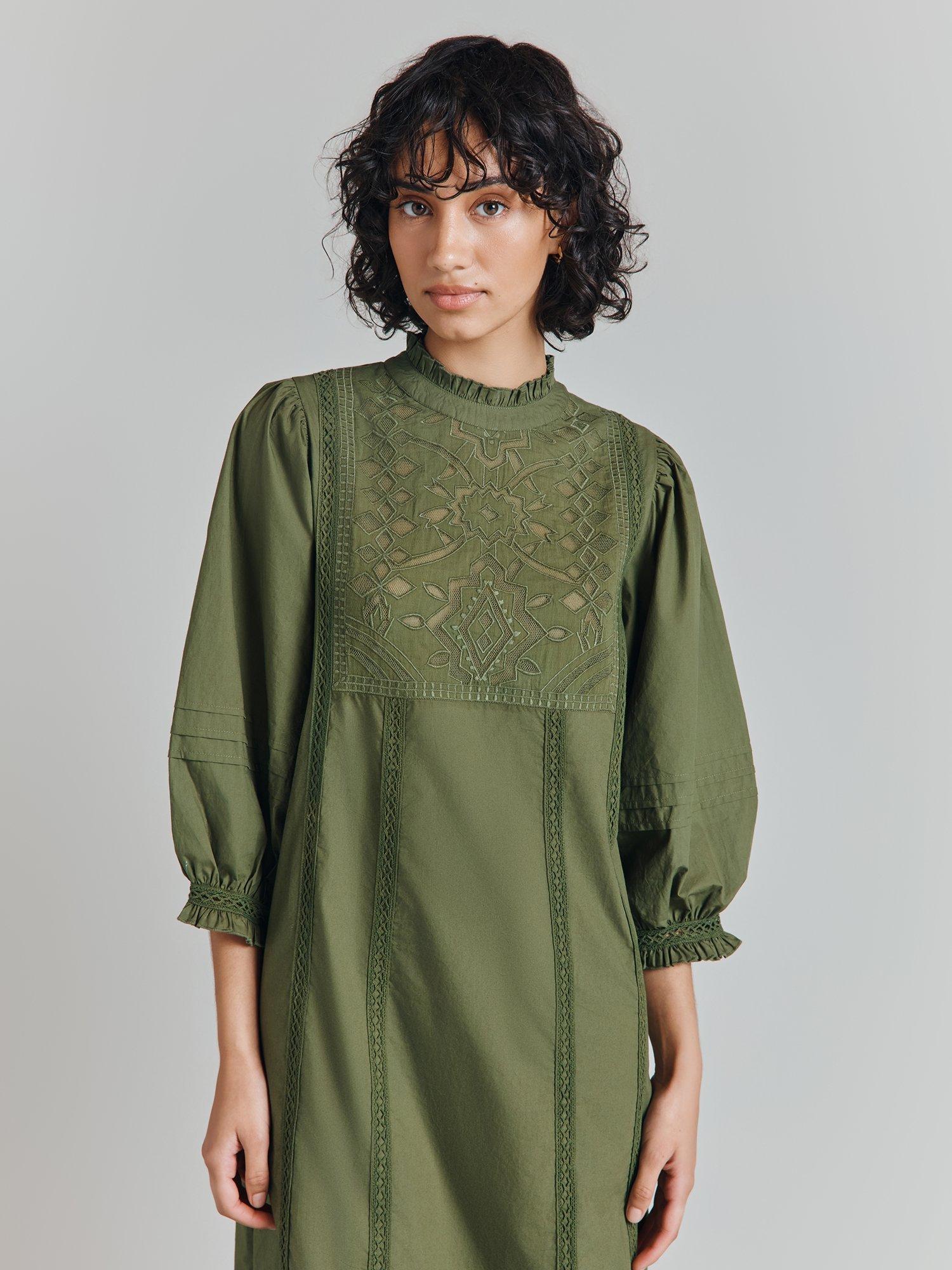 Product image 3 of 5, which shows Ghost Frances Cotton Poplin Dress, Green, XS