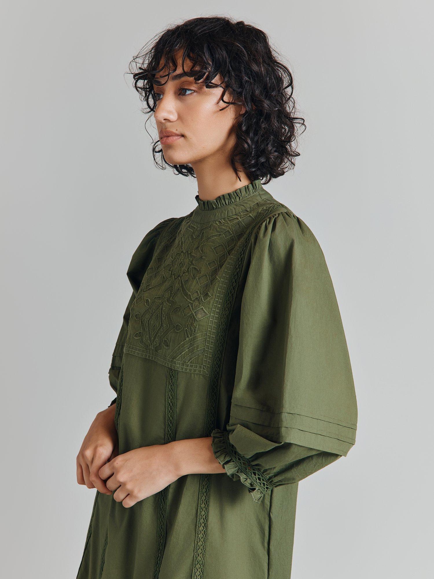 Product image 5 of 5, which shows Ghost Frances Cotton Poplin Dress, Green, XS