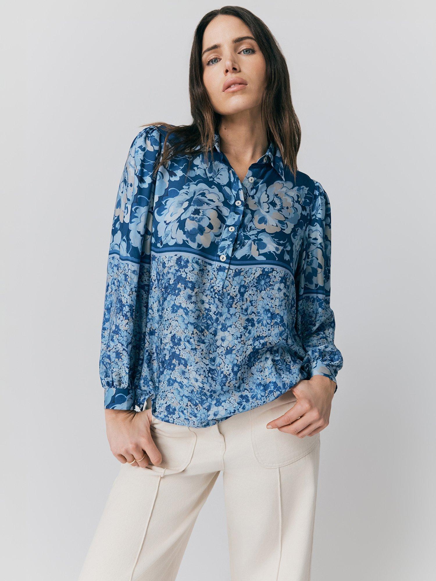 Product image 2 of 5, which shows Ghost Josie Floral Puff Sleeve Shirt, Blue, XS