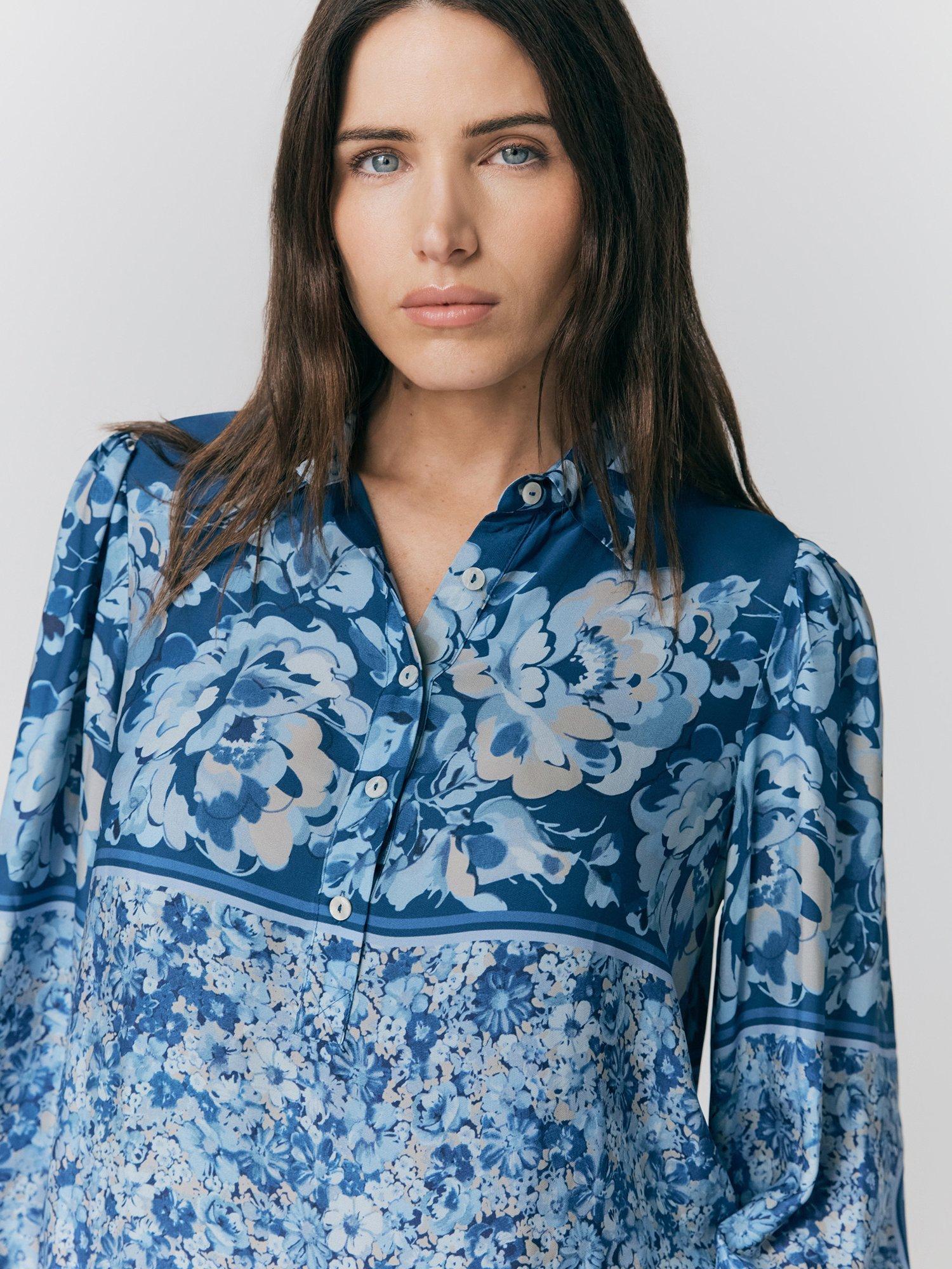Product image 3 of 5, which shows Ghost Josie Floral Puff Sleeve Shirt, Blue, XS