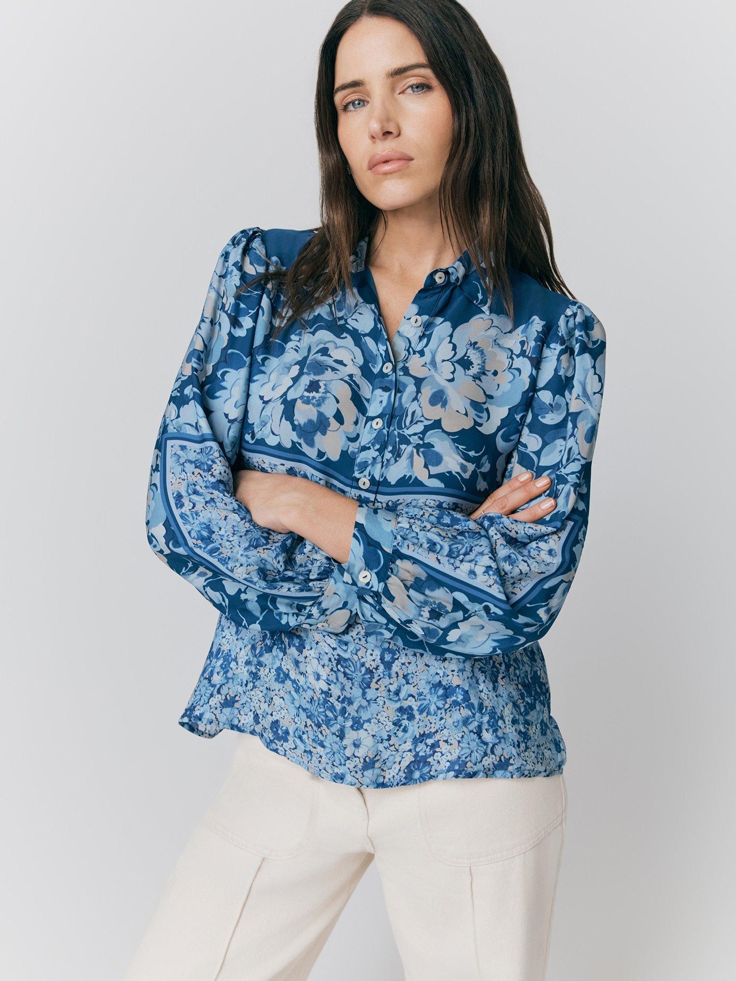 Product image 4 of 5, which shows Ghost Josie Floral Puff Sleeve Shirt, Blue, XS