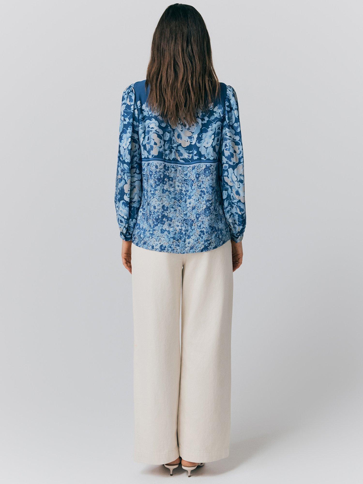 Product image 5 of 5, which shows Ghost Josie Floral Puff Sleeve Shirt, Blue, XS