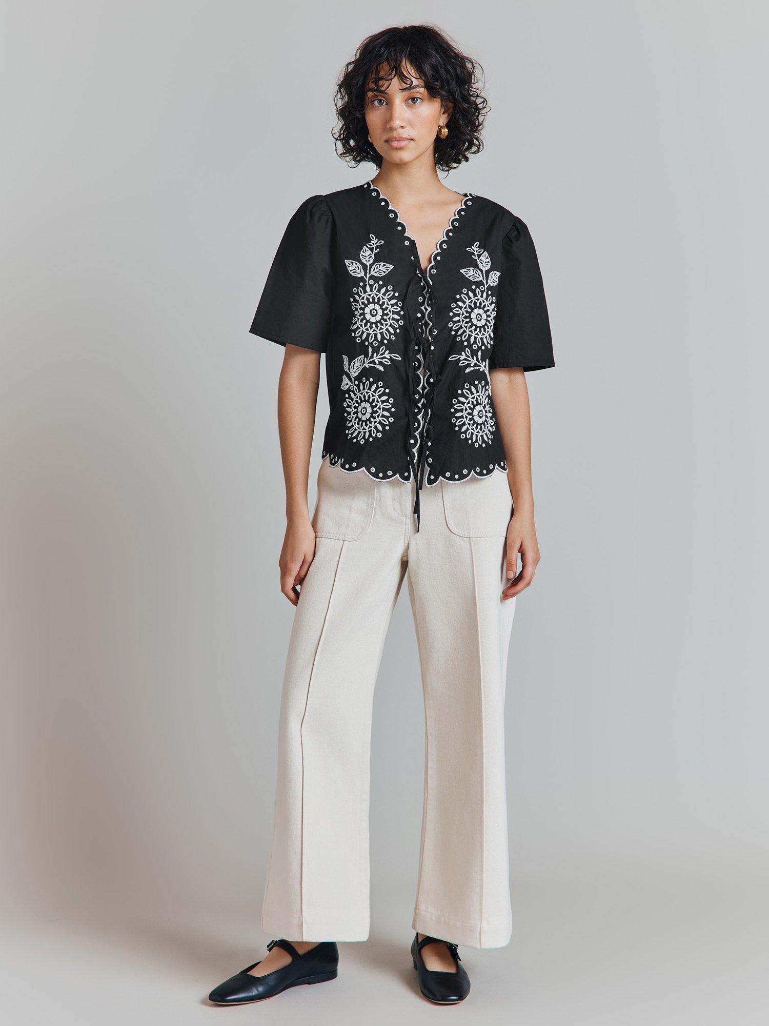 Product image 1 of 6, which shows Ghost Corinne Embroidered Top, Black, XXL