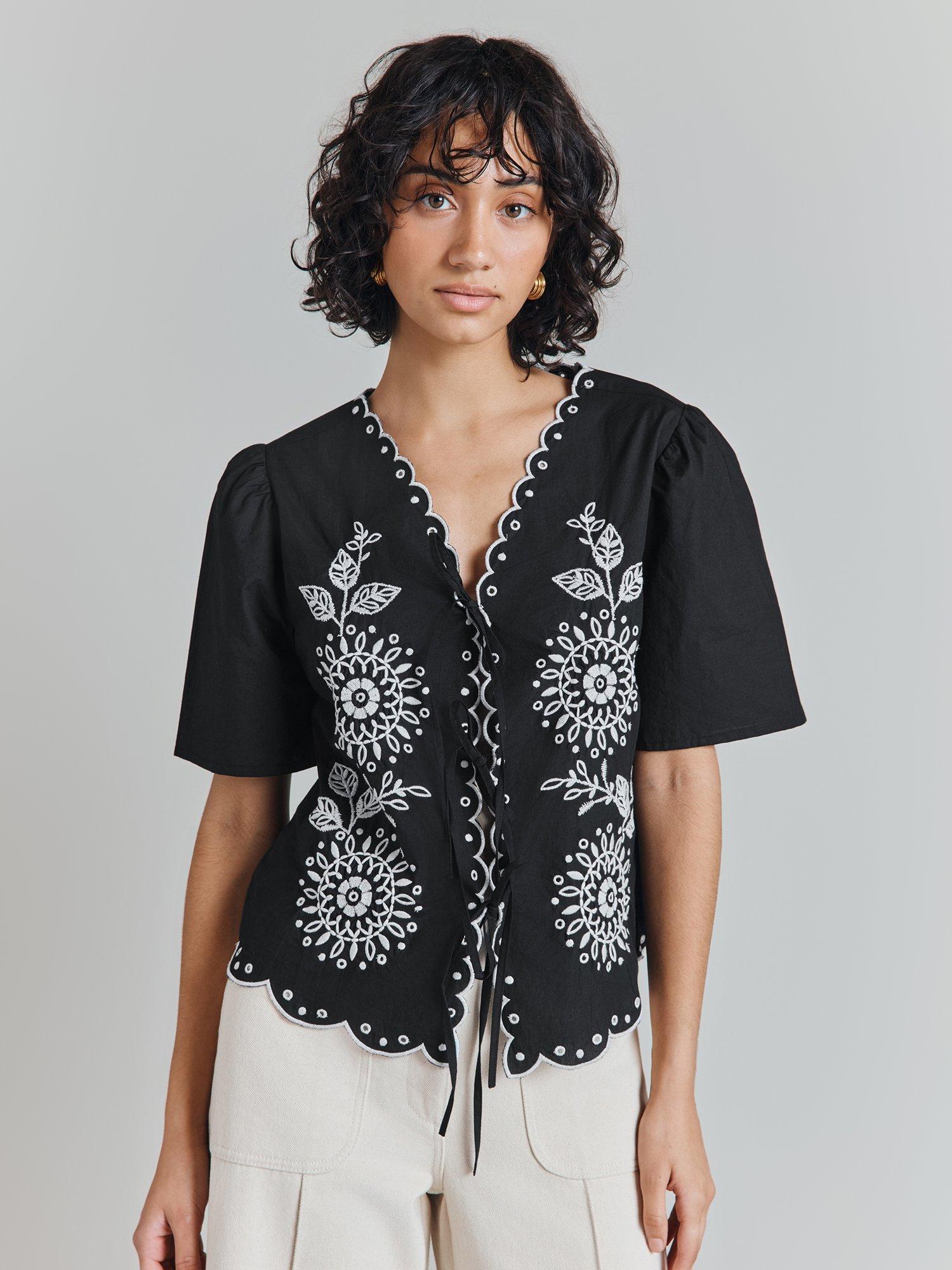 Product image 3 of 6, which shows Ghost Corinne Embroidered Top, Black, XXL