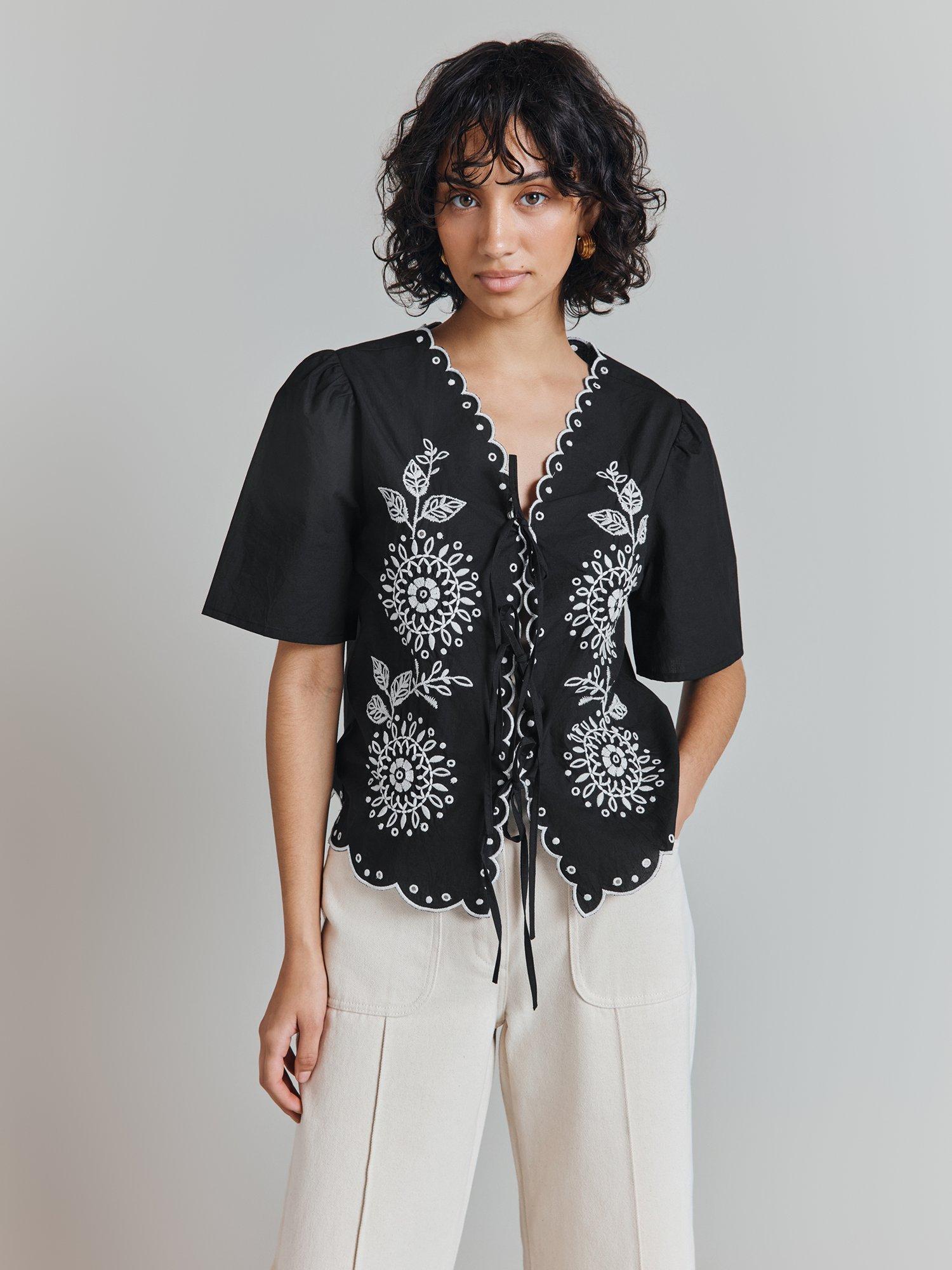 Product image 4 of 6, which shows Ghost Corinne Embroidered Top, Black, XXL