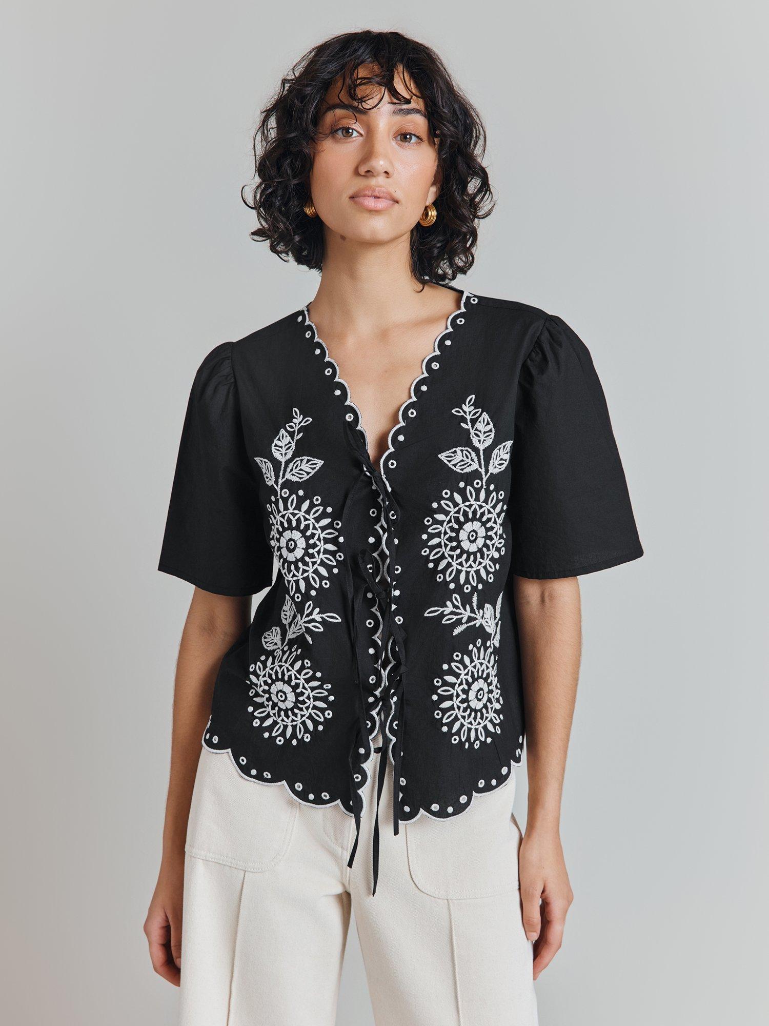 Product image 5 of 6, which shows Ghost Corinne Embroidered Top, Black, XXL
