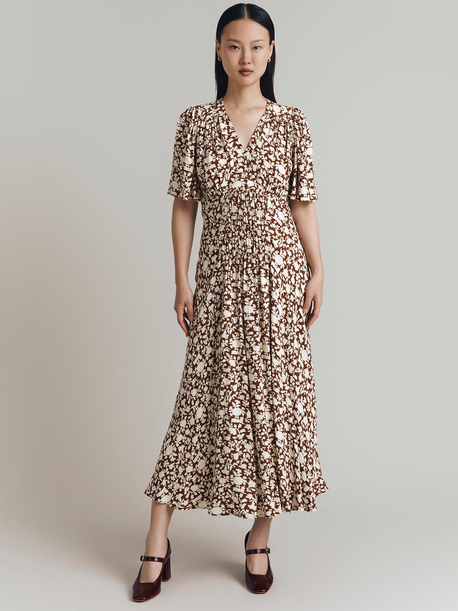 Ghost Minnie Floral Midi Dress, Russet