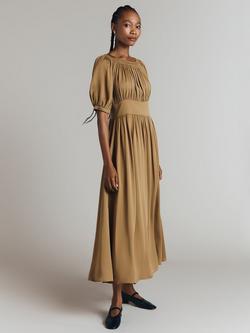 Ghost Anouk Shirred Midi Dress, Ochre - view 2, Ochre