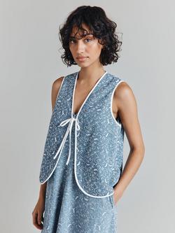 Ghost Juliet Embroidered Denim Waistcoat, Blue/White - view 2, Blue/White
