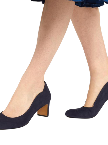 Jones Bootmaker Zoey Suede Scallop Heeled Courts - view 2, Navy
