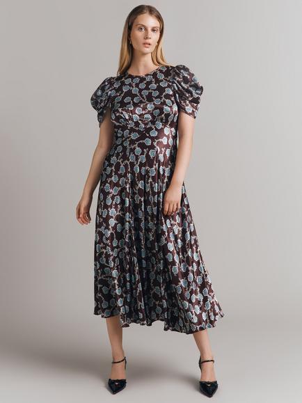 Ghost Beatrix Satin Tea Dress, Brown/Multi, Brown/Multi