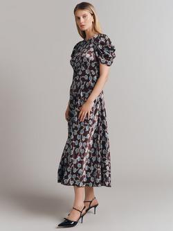 Ghost Beatrix Satin Tea Dress, Brown/Multi - view 2, Brown/Multi