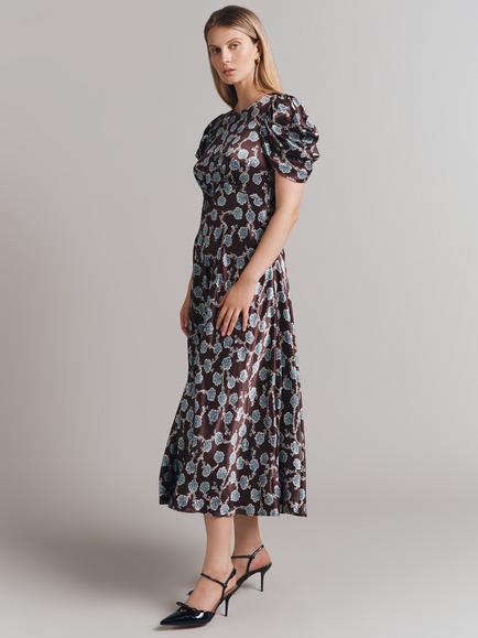Ghost Beatrix Satin Tea Dress, Brown/Multi - view 2, Brown/Multi