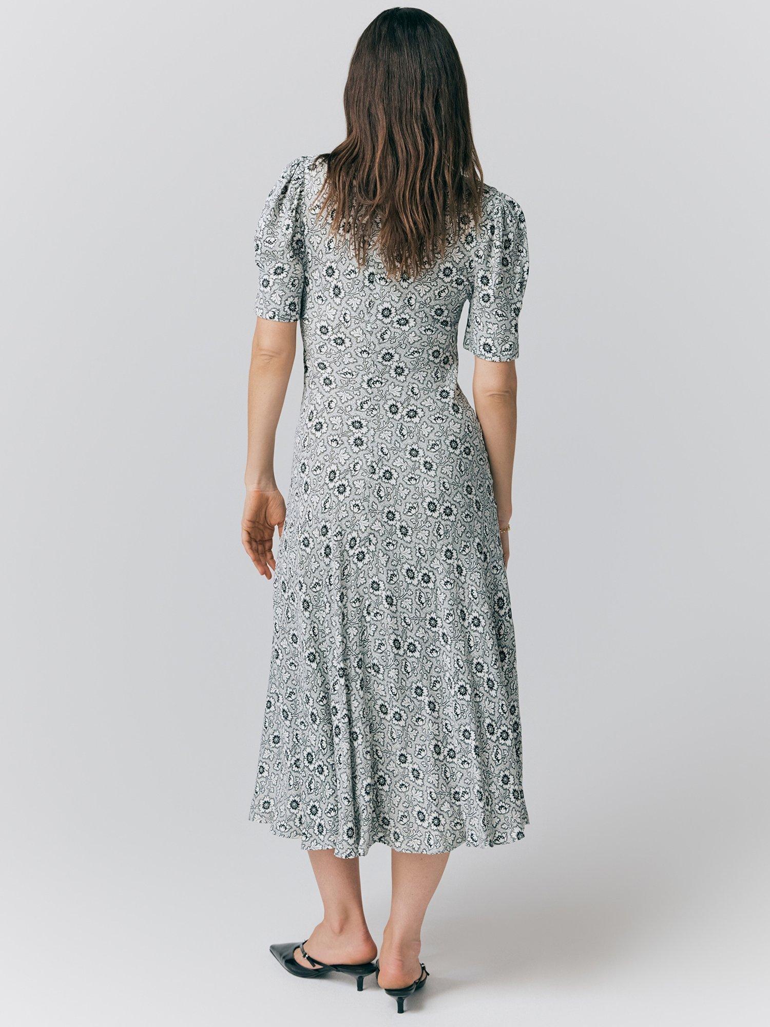 Product image 4 of 4, which shows Ghost Capri Floral Puff Sleeve Satin Midi Dress, Multi, XS