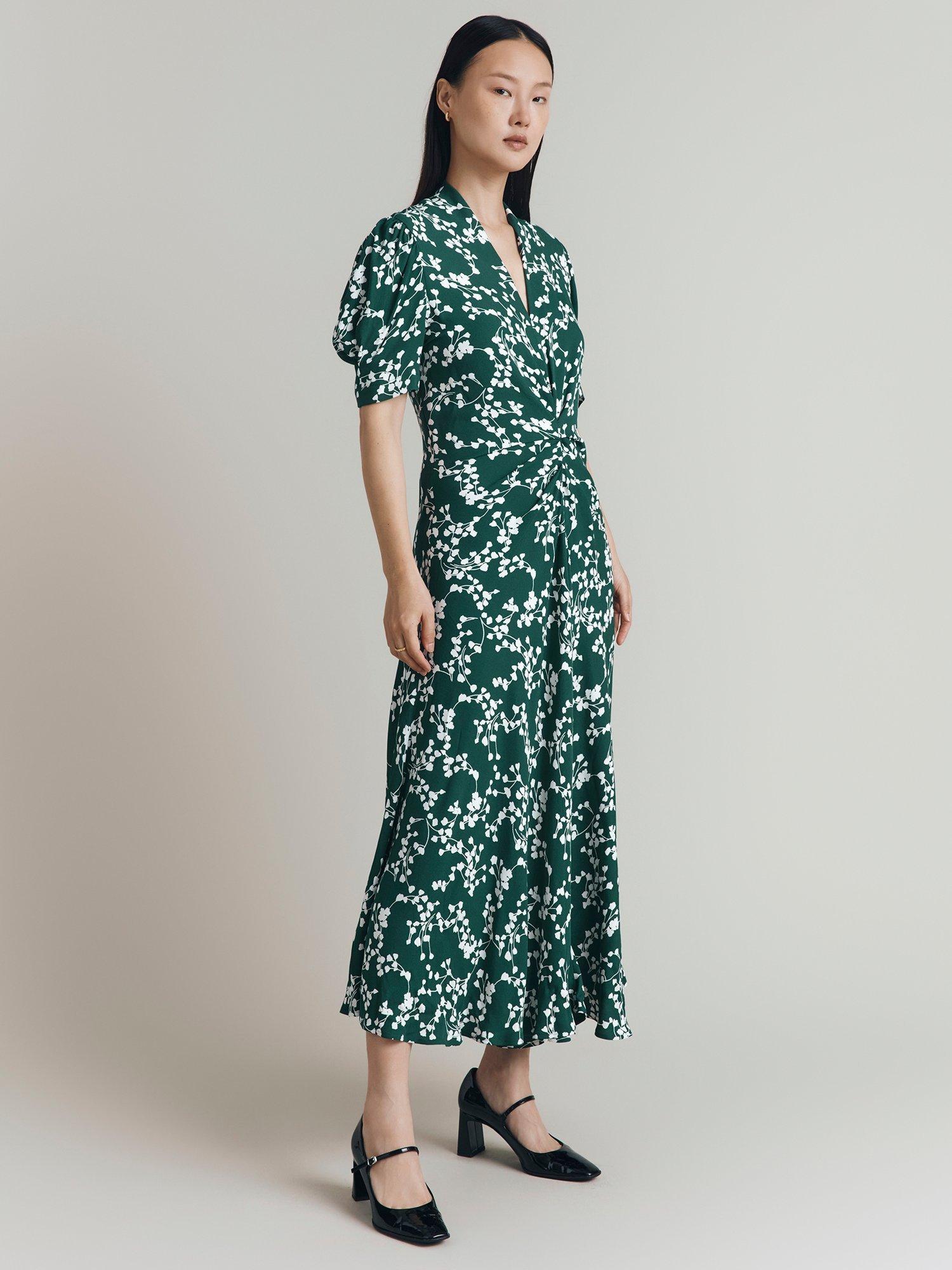 Product image 2 of 5, which shows Ghost Capri Floral Puff Sleeve Dress, Green, XS