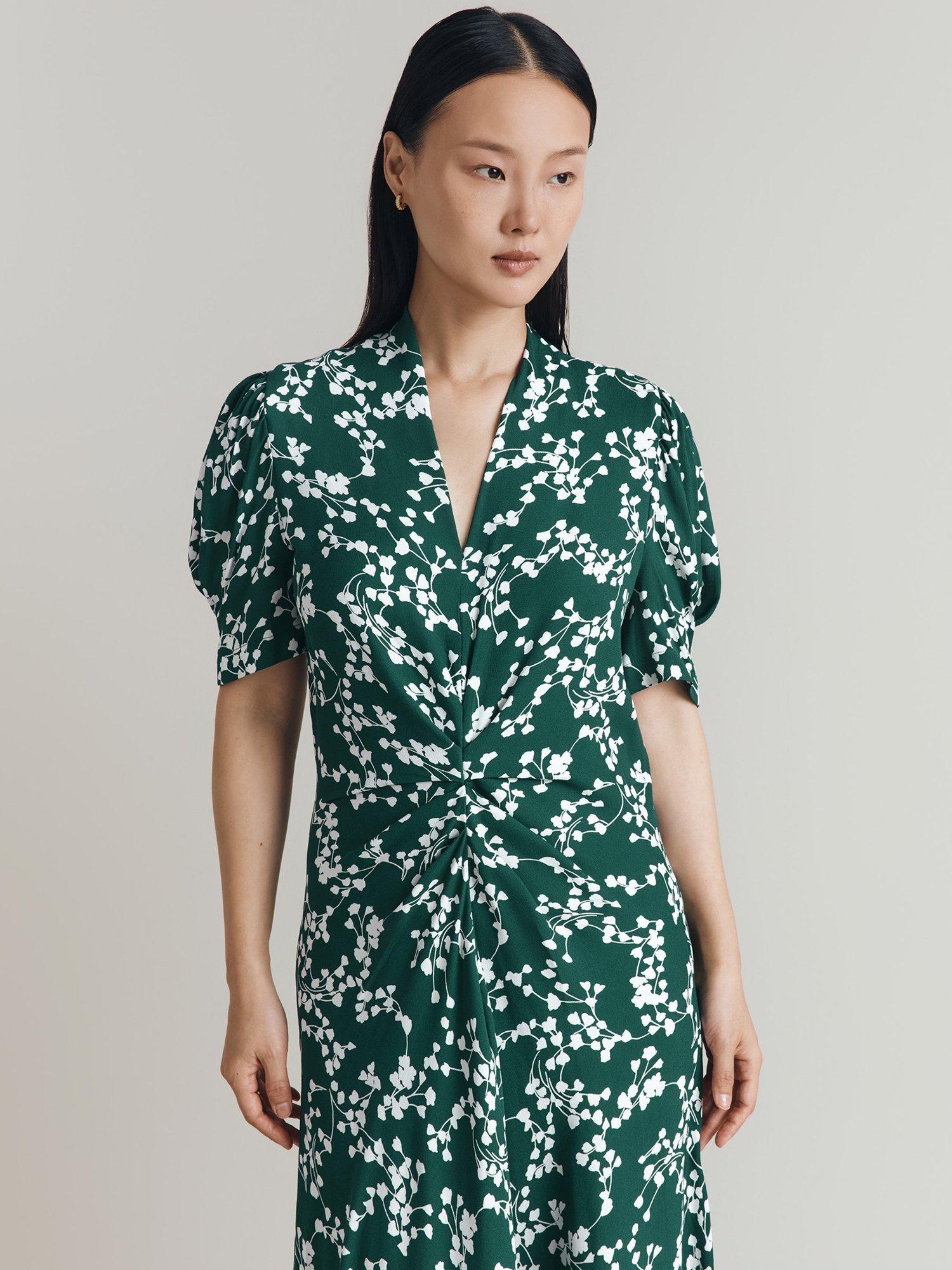 Product image 3 of 5, which shows Ghost Capri Floral Puff Sleeve Dress, Green, XS